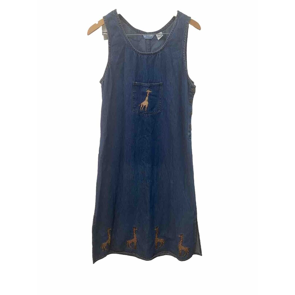 Mesa Sleeveless Denim Overall Novelty Print Giraffe Maxi Dress Size M
